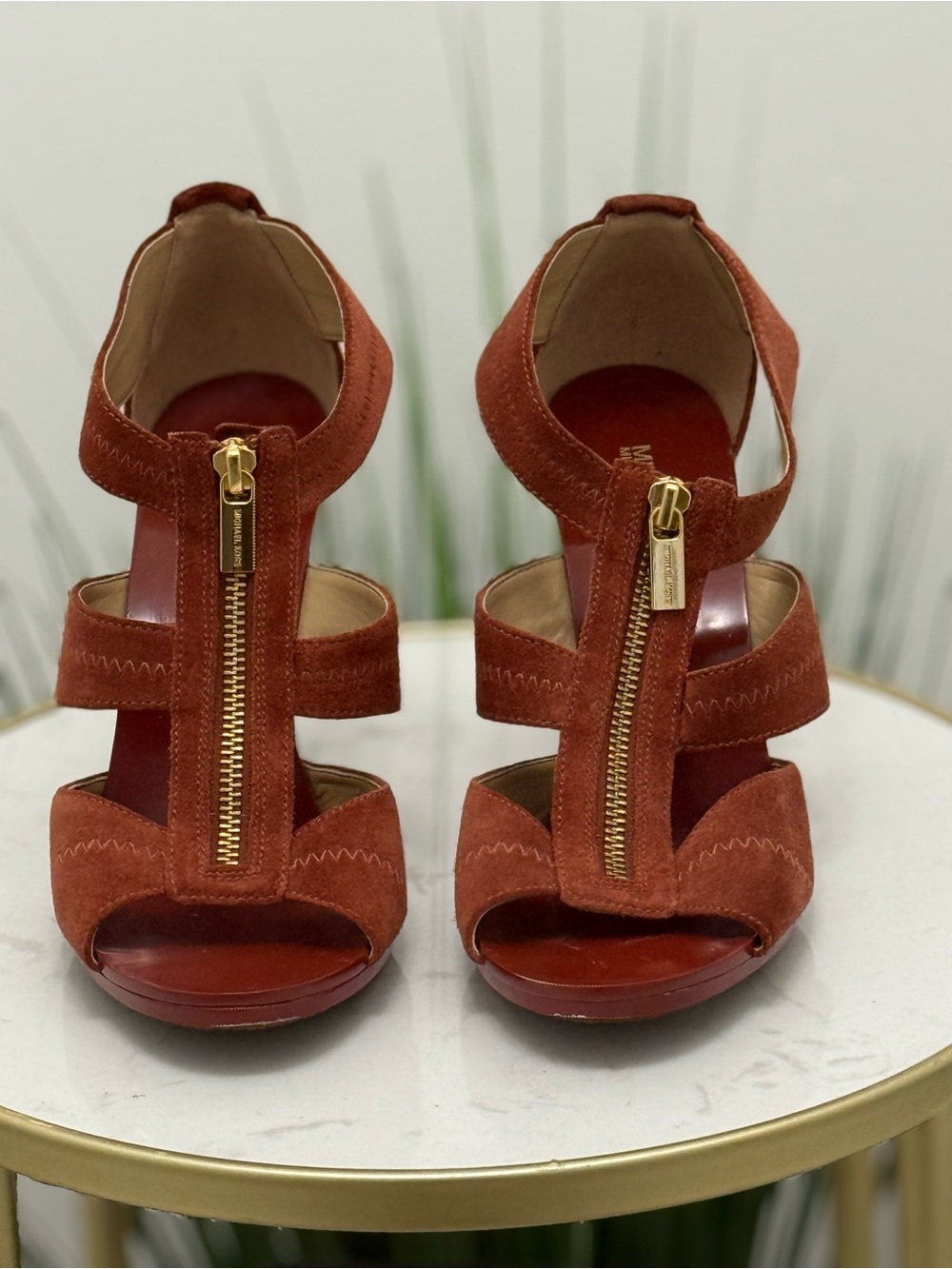 Michael Kors Women's Rust Suede Zip Front  Heels